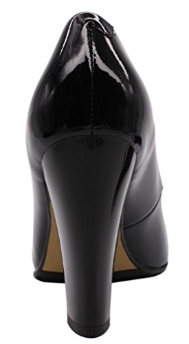 Women's Chunky Heel Closed Pointed Toe Patent Leather Dress Pumps Shoes2