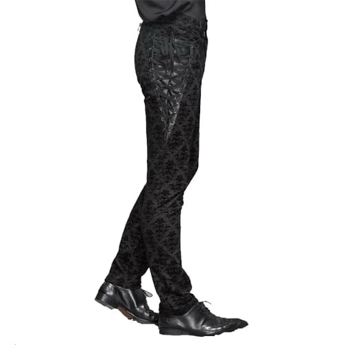 Men Gothic Black Brocade Dress Pants Victorian Printed Pant/USA2