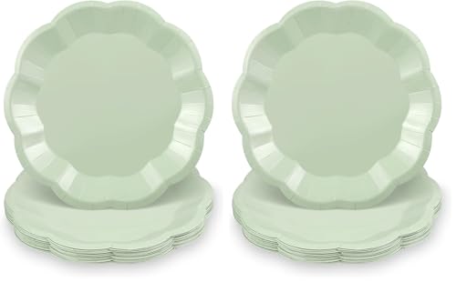 Image of NatNarr 30pcs Sage Green Paper Plates, 7inch Scalloped Small Dessert Cake Plates Cute Party Plate Disposable Sage Greens Party Supplies for Wedding, Baby Bridal Shower, Birthday (Pack of 2)