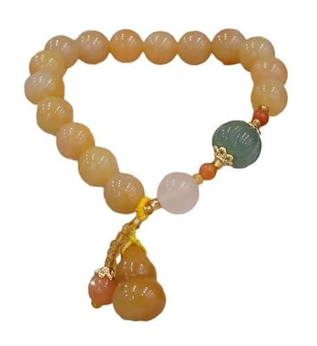 YNIYUJKL Lucky Bracelets,Feng Shui Wealth Bracelet Golden Silk Jade Bracelet Wu Lou Pendant Charm Bracelet Vintage Natural Gemstone Bracelet Meditation Good Luck Bracelet Amulet B,Beige