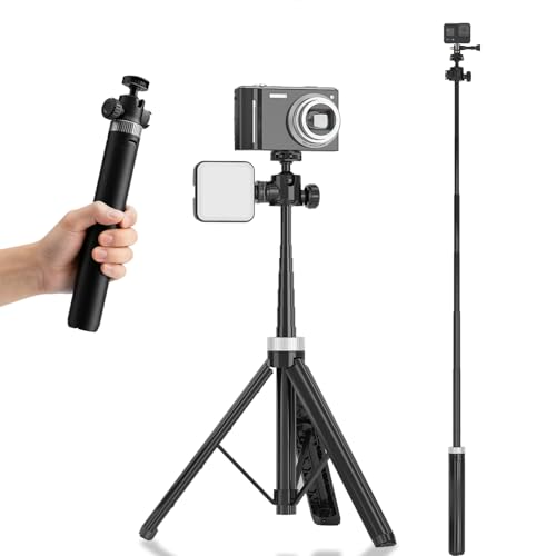 Image of Mobilife 59-inch Camera Tripod Portable Extendable Camera Stick Aluminium with 360 Ball Head & Cold Shoe Mount Compatible with DJI /GoPro /Insta360 Action Camera for Vlogging YouTube