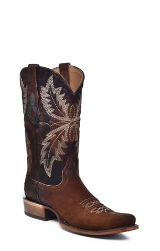 CORRAL MEN'S CHOCOLATE EMBROIDERY NARROW SQ. TOE, LEATHER SOLE, LAMB/COWHIDE LEATHER, WESTERN BOOTS, C4023