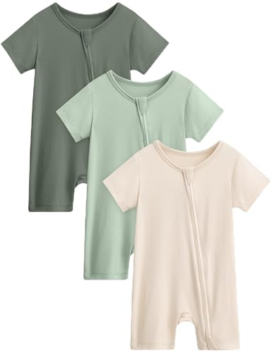 Image of Yoofoss Baby Boy and Girl Romper Rayon Made from Bamboo Short Sleeve Newborn Summer Clothes 2-Way Zipper,Soft Breathbale