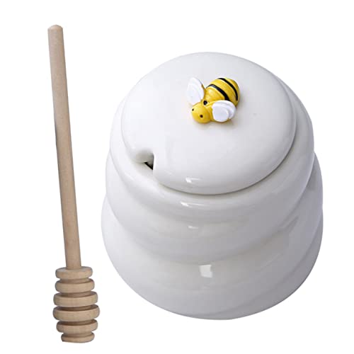 PRETYZOOM Honey Jar with Dipper Stirring Rod Ceramic Honey Dispenser Honey Storage Container for Sweetener Honey Pot