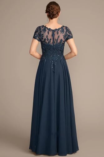 Lace Applique Mother of The Bride Dresses for Women Sparkly Sequin Maxi Formal Dress Short Sleeve Wedding Guest Dresses2