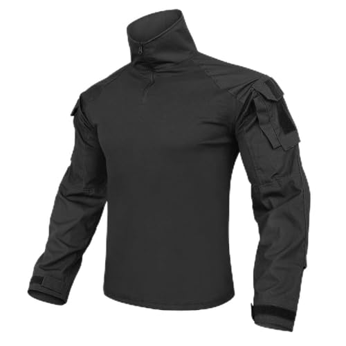 KRYDEX GEAR Herren Combat Shirts Taktische G3 Kampfhemden mit Ellbogenschützern Taktische Hemd Militär Outdoor Airsoft Kampf Jagd Hemd (Schwarz, S)