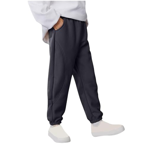 Kids Fleece Lined Sweatpants Elastic Waist Casual Joggers Loose Athletic Track Pants with Pockets for Girls Boys 2-15 Years