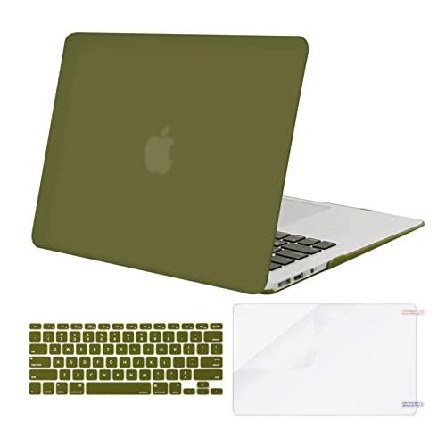 MOSISO Compatible with MacBook Air 13 inch Case (Models: A1369 & A1466, Older Version 2010-2017 Release), Protective Plastic Hard Shell Case & Keyboard Cover & Screen Protector, Capulet Olive