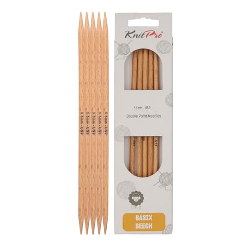 KnitPro Basix - Ferri da Maglia a Doppia Punta, in Legno di faggio, 20 cm, Misura US 9 (5,5 mm)