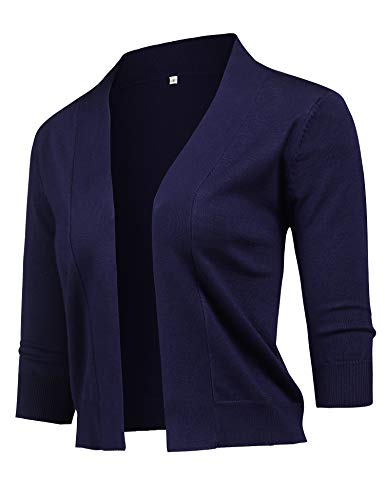 Image of URRU Women's Classic 3 /4 Sleeve Open Front Cropped Cardigan Sweater Lightweight Knit Short Shrugs