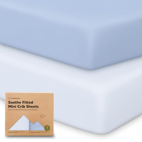 Image of 2-Pack Mini Crib Sheets Fitted - 38x26 Pack N Play Sheets for Pack and Play Mattress, Organic Cotton, Soft & Breathable Playard Bedding, Neutral Mini Toddler Bed Cover for Boys, Girls (Blue Flax)
