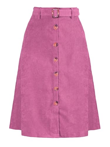 Allegra K Womens High Waist Button Front A-Line Belted Corduroy Midi Skirt X-Small Hot Pink