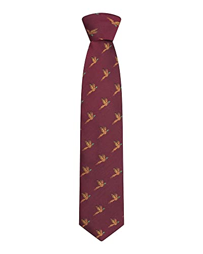 Hoggs of Fife 100% Silk Woven Tie Pheasants Boxed OSFA Wine