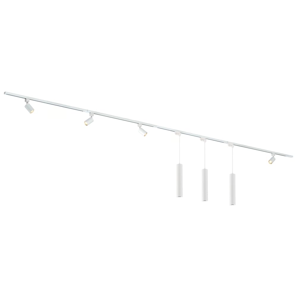 Qub Focus III Monophasé Luminaire Plafonnier Kit Complet – 400cm - Set 4 Spot & 3 Suspension Luminaire - 4x 1m Barre de Spot Plafond – I-Form - GU10, LED Compatible Plafonnier intérieur Blanc Moderne