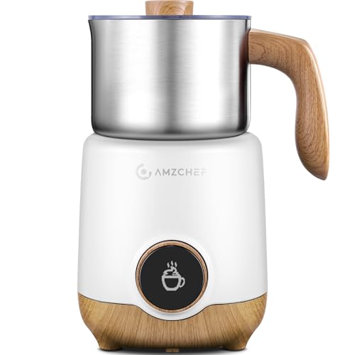 AMZCHEF 8-IN-1 Milk Frother and Steamer 550 Watts, 21 oz Split Stainless Steel Automatic Steamer, Milk's Warmer for Latte, Cappuccino, Hot and Cold Froth, Heated Milk, Hot Chocolate, Baby Food silver