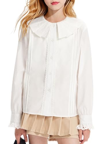 Girls Button Down Blouse with Peter Pan Collar