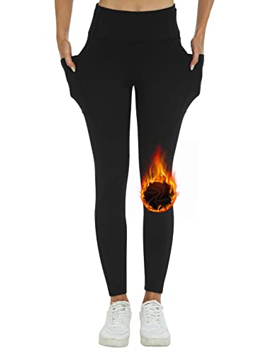 Mofiz Women's Fleece Lined Leggings Winter Thermal Running Hiking Sweatpants Water Resistant Walking Joggers Running Tights Warm High Waist Stretchy Yoga Pants With Pockets L Black #TOP2
