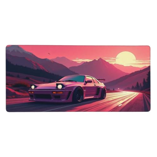 Grand tapis de souris de jeu voiture rose rétro pour bureau
