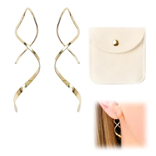 2pcs pendientes mujer aros Pendientes En Espiral Para Mujer, Pendientes largos de borla para mujer,regalo para mujeres, niñas, bodas,cumpleaños, aniversarios Con bolsa de terciopelo(oro)