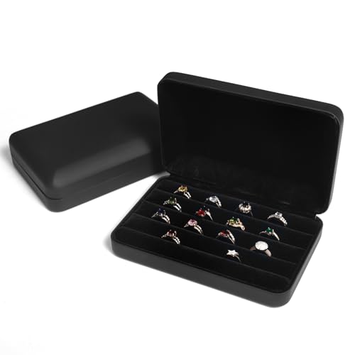 sadkew Jewelry Ring organizer Box Portable Small Storage Display Case Fashion Jewelry Tray Holder Showcase Ring Boxes for Multiple Rings Fits for Travel or Home Organizers (Black Big)