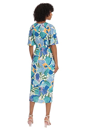 Maggy London Women's Short Flutter Sleeve Faux Wrap Midi Dress3
