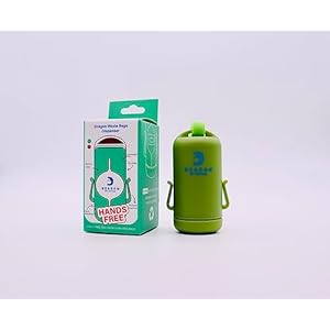 DRAGON Waste Bags Durable Dispenser, Dog poop bags holder with Two Hooks on the side for Used Poop Bags, leash attachment strap and 15 Dog Poop Bags (Green)