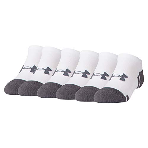 Under Armour Youth Resistor 3.0 No Show Socks , White/Graphite (6-Pairs) , Shoe Size: Youth 13.5K-4Y