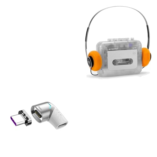 BoxWave Adapter Compatible with Retrospekt CP-81 Portable Cassette Player - MagnetoSnap PD Angle Adapter, Magnetic Charging Connector Device Saver - Metallic Silver