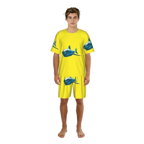 Pyjama requin homme bleu ensemble court vêtement de nuit été léger