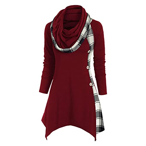 Briskorry Gothic kleding dames lange mouwen hoodie punk pullover stapelkraag tops bovenstuk raster patchwork capuchontrui knopen onregelmatig sweatshirt lange mouwen - Image 4