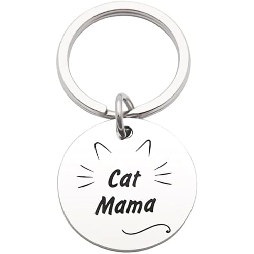 Tecreo Llavero de gato para mamá, abuela, familia, regalo de cumpleaños para mujeres, regalo del día de la madre para amantes de los gatos, plata, M