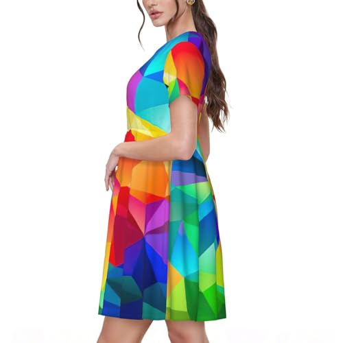 Robe d'été chic et légère à manches courtes motif géométrique