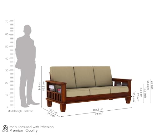 Image of Sheesham Wooden 3 Seater Sofa for Living Room | Solid Wood Sofa | Rosewood Sofa Set for Home & Office | Lounge (Walnut, 3 Seater)
