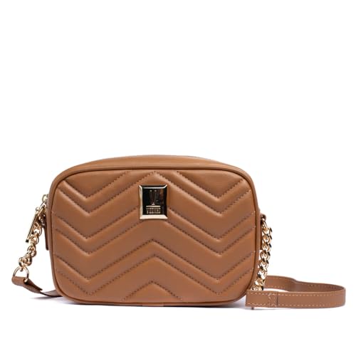 Bolsa Feminina Vizzano Napa Transversal Pequena Matelassê Detalhe Correntes Caramelo - U