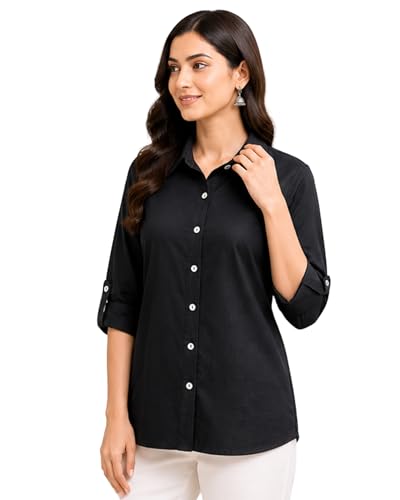 Image of Women's Button-Down Shirt, Long Sleeve, Collared Blouse, Relaxed Fit, Casual and Office Wear