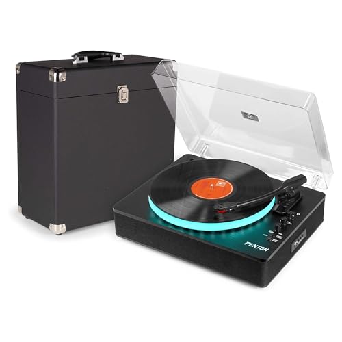 Fenton RP162LED – Tocadiscos Bluetooth con LED USB MP3 digitalizacion 3 velocidades Altavoces Integrados Salida RCA Maleta Audizio RC32 para 35 vinilos Reproductor Vinilo Retro, Color Negro