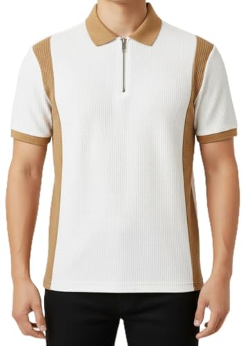 Image of Try This Men's Short Sleeve Polo Shirt | Soft Cotton Blend, Zip Neck Collared Tee for Casual, Office, Travel & Golf