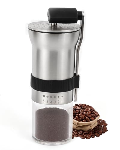 Manual Coffee Grinder with Stainless Steel Burr, 6 Settings