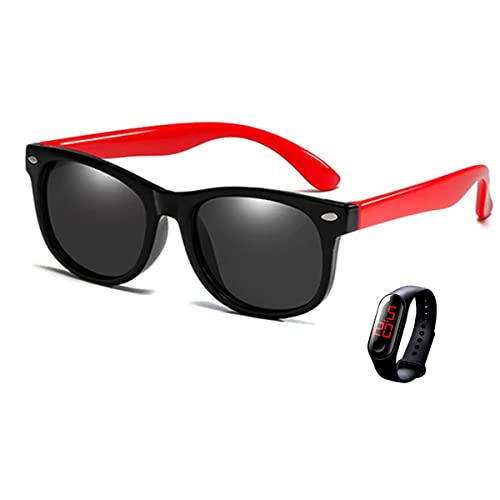 Óculos De Sol Infantil Unissex 4 a 10 anos Flexível Polarizado Com UV400 (Preto com Vermelho)