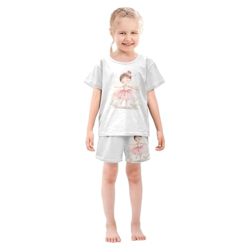 Cartoon Ballerina Flower Pajama Set Short Sleeve PJ Set Cotton Summer Pajamas Sleepwear Soft 5Y3