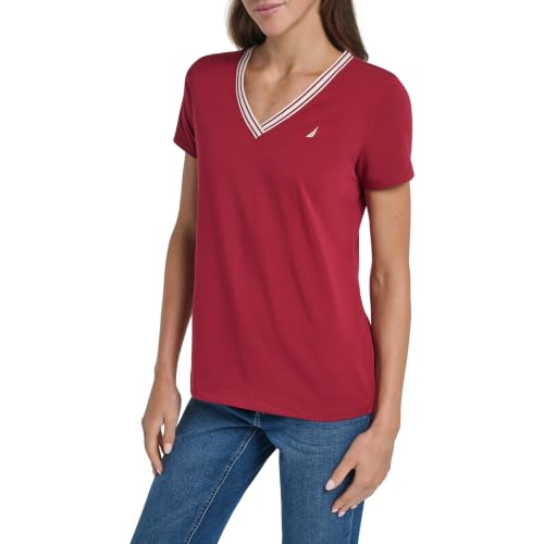 Image of Nautica Women's Solid V-Neck Short Sleeve T-Shirt Shirt
