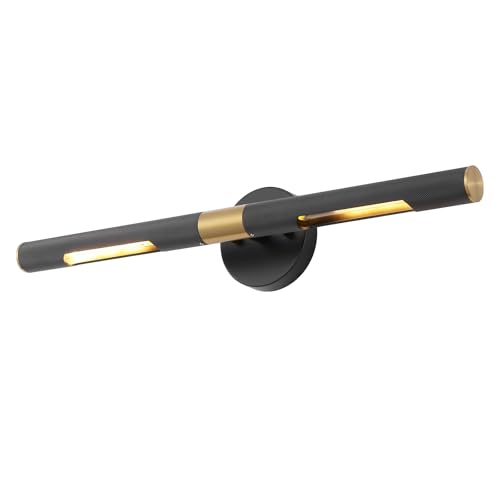 Image of Modern Picture Light 24 inches Brushed Brass Gold Black Wall Sconce with Knurled Texture Cylinder Metal Shades Rotatable 360Indoor Wall Lighting Fixture for Bathroom Vanity Lights Bedroom