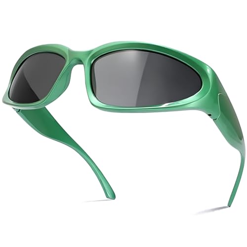 LASPOR Wrap Around Sport Sunglasses for Women Men Sport Shades Glasses Y2K Sunglasses (Green Frame/Grey Lens)