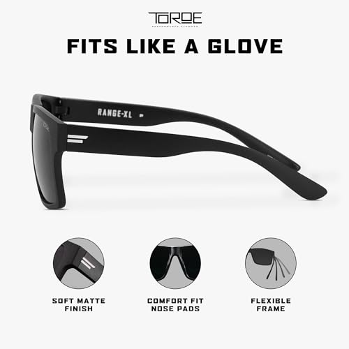 Image of TOROE Eyewear Matte Black RANGE XL Frame Sunglasses Light Weight TR90 Frame, Polarized Polycarbonate Lens