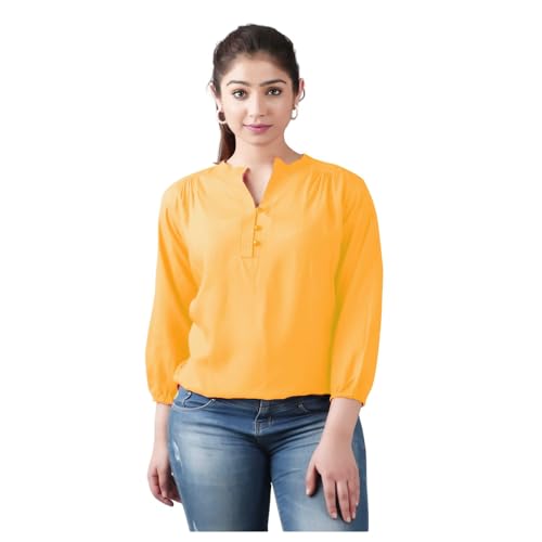 Image of Himanshi Enterprises Women's 3 /4 Sleeves Mandarin Nack Rayon Casual Solid Short Kurti