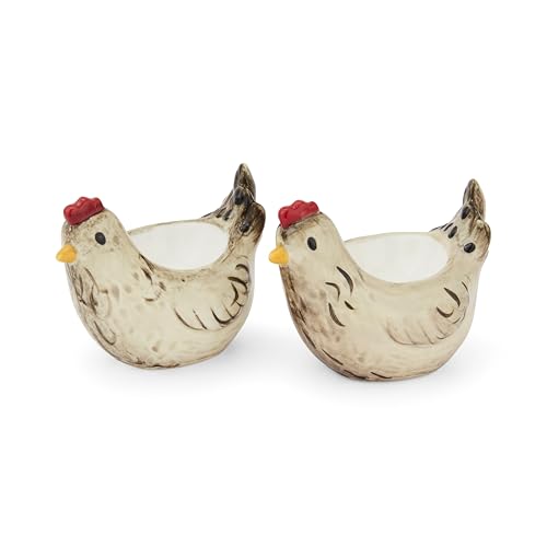 Cooksmart Hen House Lane Set of 2 Hen-Shaped Egg Cups | British Designed Farmhouse Kitchen Tableware | Hand-Painted & Embossed Stoneware | Rustic Countryside Style