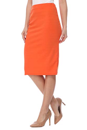 Women's Casual Elastic Band High Waist Stretch Office Work Solid Midi Skirt Made in USA2