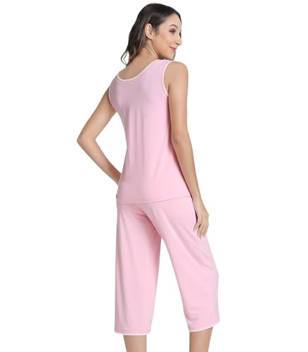 Image of NACHILA Women's Pajamas Set-Viscose Made From Bamboo, Sleeveless Pj Tank Top Capri Pants Soft Sleepwear Cooling Sleep Sets