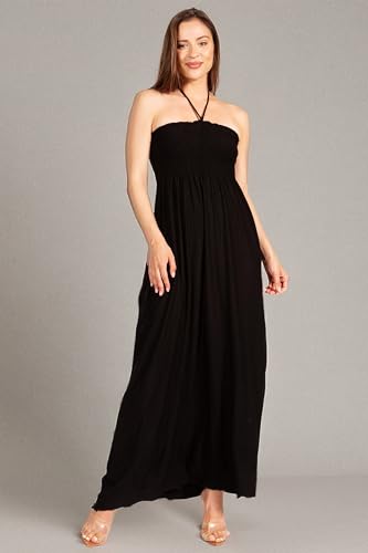 Image of Sakkas Soft Jersey Feel Solid Color Smocked Bodice String Halter Long Dress