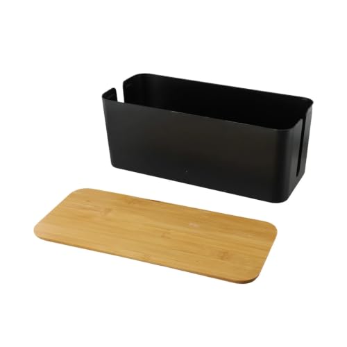 Caja organizadora de cables grande HIZON con tapa de madera para un escritorio blanco y limpio 7